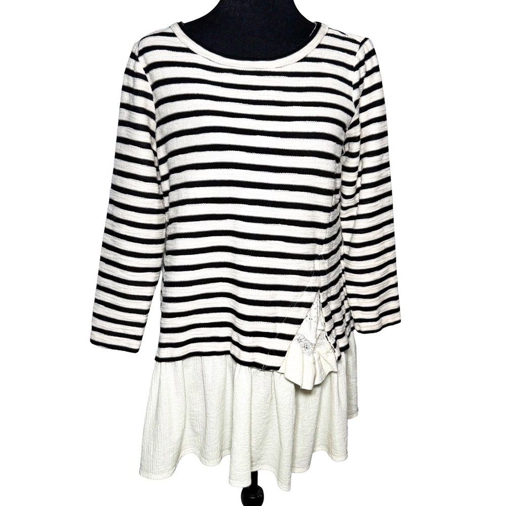 Maeve Anthropologie Yilessa Striped Tunic Top Ruffle Hem Long Sleeve Medium Boho